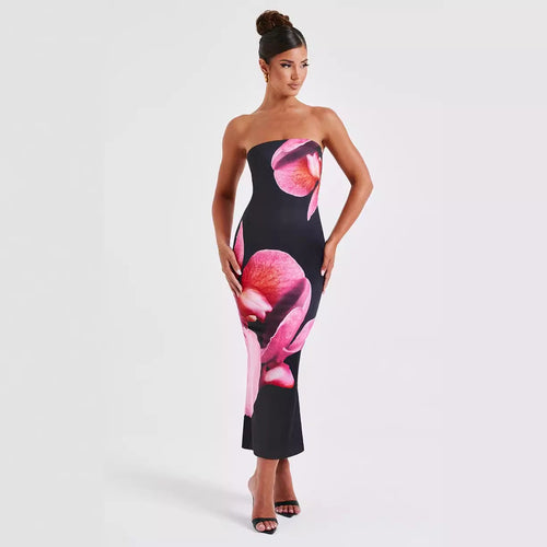 25 Edition – Backless Floral Draped Tube Maxi Dress (NICHE)