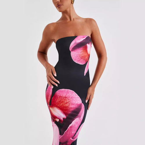 25 Edition – Backless Floral Draped Tube Maxi Dress (NICHE)