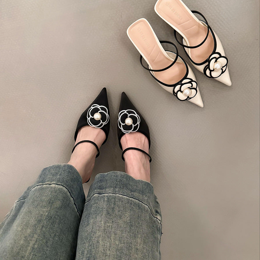 Chanel-style High-heeled French Closed-toe Mules