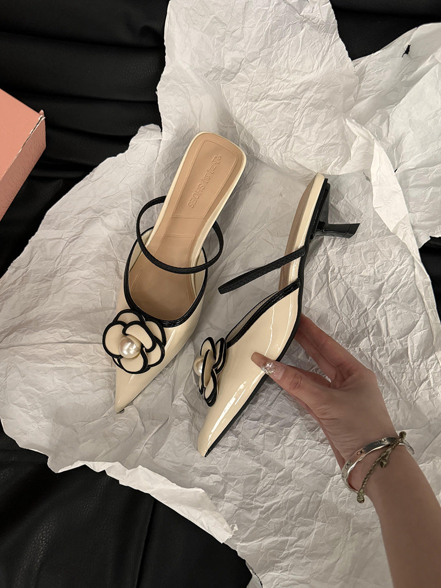 Chanel-style High-heeled French Closed-toe Mules