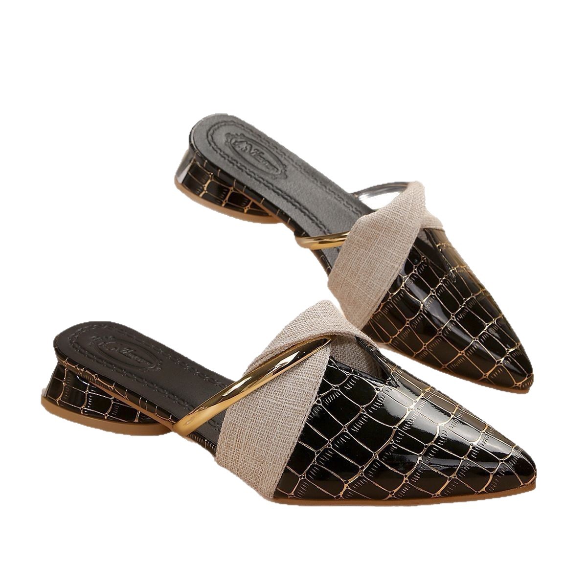 Womens Pointed-Toe Low-Heel Slippers For Outdoors Sexy Chic