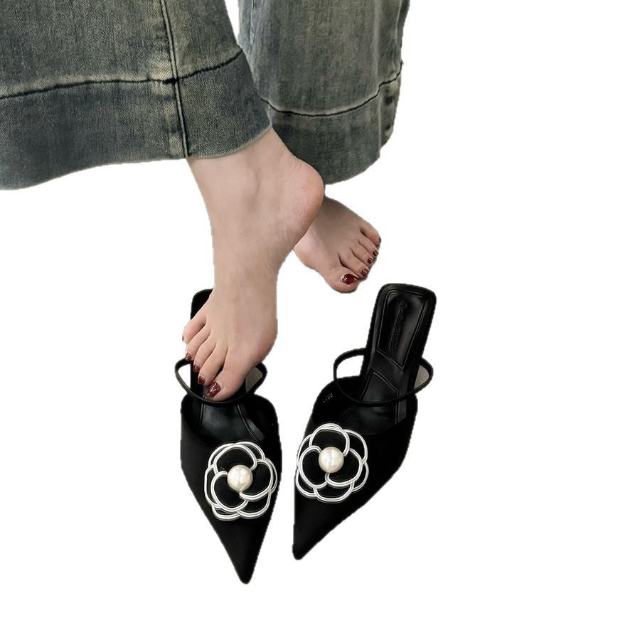 Chanel-style High-heeled French Closed-toe Mules