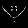 Bridal Wedding Jewelry Set Crystal Rhinestone Teardrop Pearl Soft V