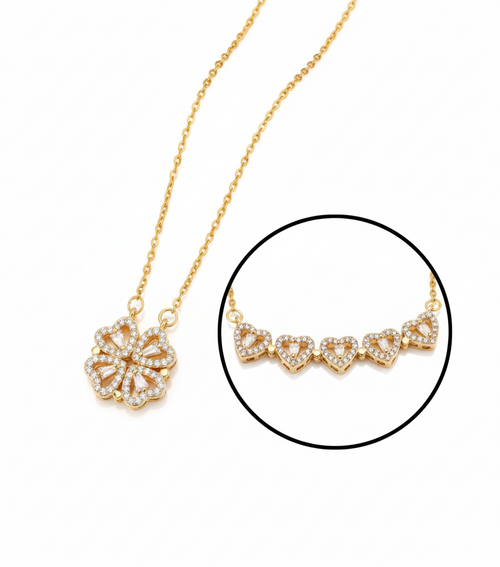 Stainless Steel Magnetic Heart Clover Necklace Gold